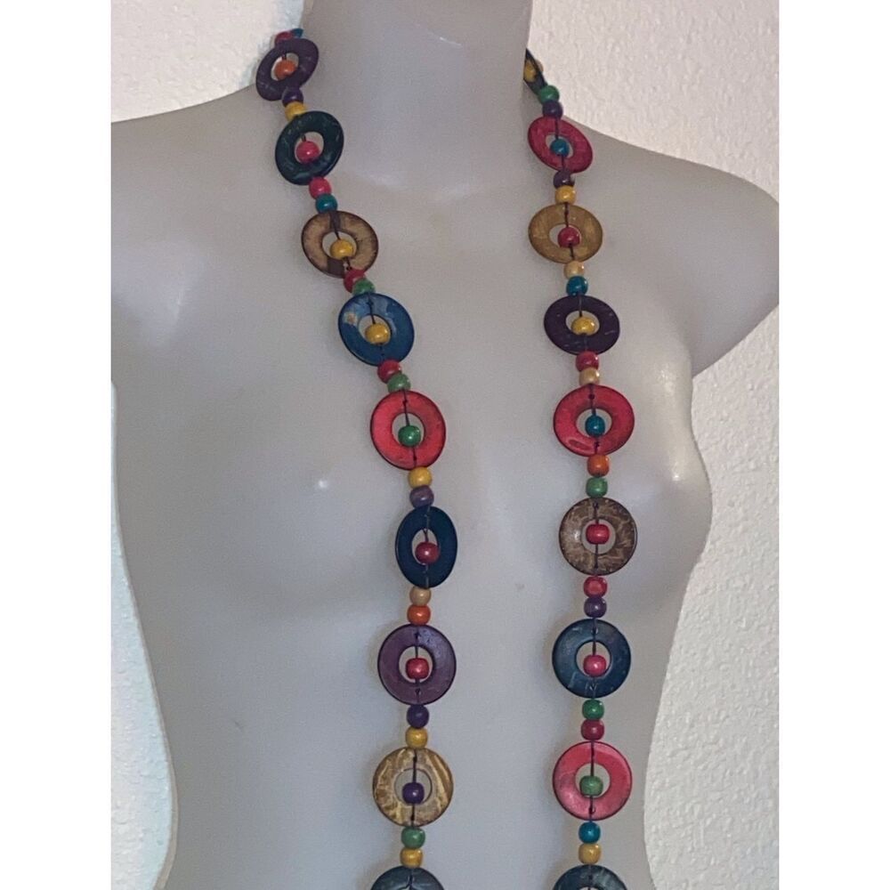 Handmade Coconut Button Colorful Multi-Disc Beaded Necklace - Women Jewelry